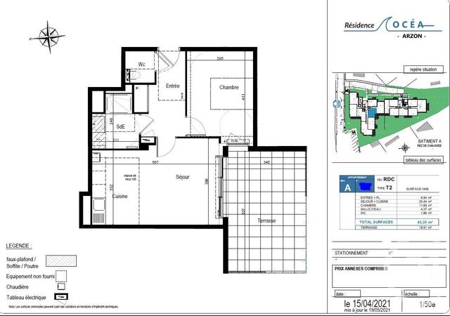 Appartement F2 à vendre - 2 pièces - 45.3 m2 - ARZON - 56 - BRETAGNE - Century 21 Ar'Zon Immobilier