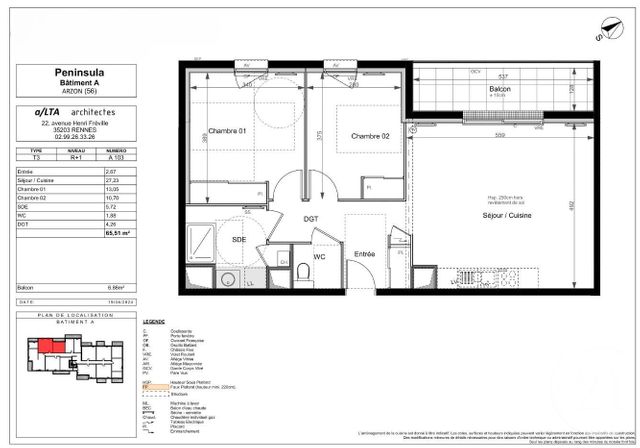Appartement F3 à vendre - 3 pièces - 65.51 m2 - ARZON - 56 - BRETAGNE - Century 21 Ar'Zon Immobilier