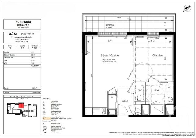 Appartement F2 à vendre - 2 pièces - 42.87 m2 - ARZON - 56 - BRETAGNE - Century 21 Ar'Zon Immobilier
